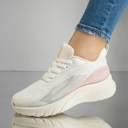Adidasi dama, Pantofi sport cu siret si talpa groasa albi MOD13175, modlet.ro
