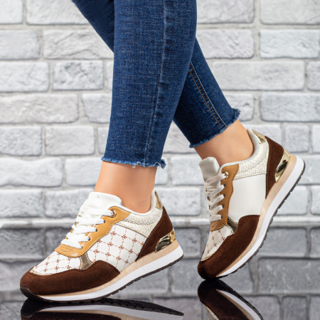 Plateste Jumatate!, Pantofi sport dama alb cu maro MOD10428, modlet.ro