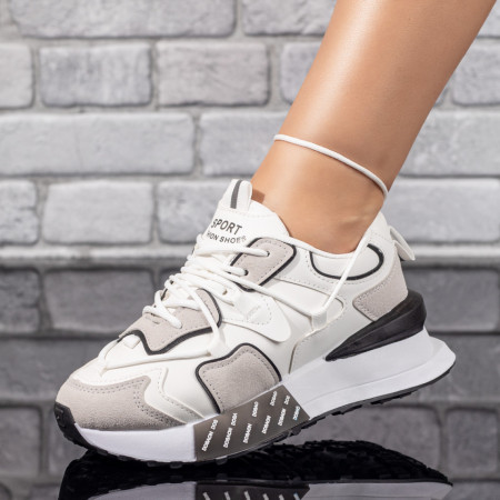 Adidasi dama, Pantofi sport dama albi cu gri MOD09913, modlet.ro
