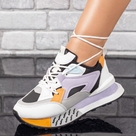 Adidasi dama, Pantofi sport dama albi cu mov MOD09897, modlet.ro