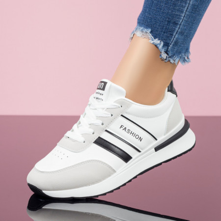 Adidasi dama, Pantofi sport dama albi cu negru si siret ZEF07880 - zeforia.ro