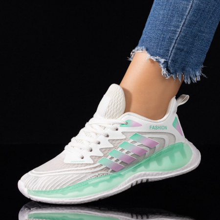 Adidasi dama, Pantofi sport dama albi cu verde MOD09451, modlet.ro