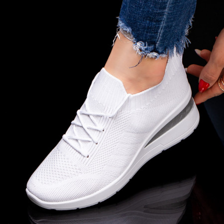 Pantofi sport dama albi din material textil cu platforma MDL04318