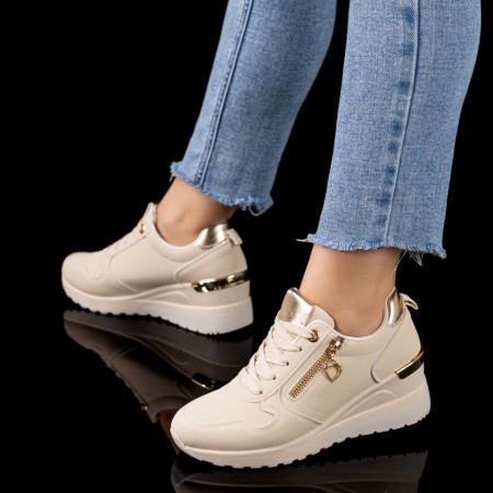 Pantofi sport dama cu platforma bej MOD09601, 3, modlet.ro