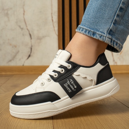 Pantofi sport dama cu siret alb cu negru MOD13023, 4, modlet.ro