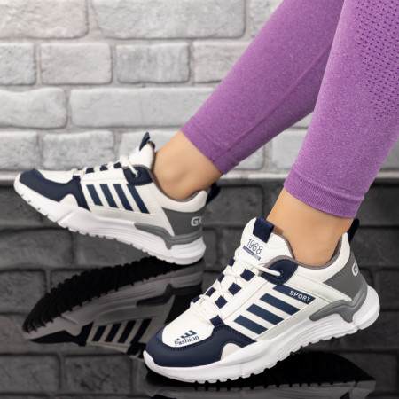 Adidasi dama, Pantofi sport dama cu siret albi cu albastru MOD10022, modlet.ro
