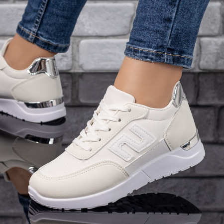 Plateste Jumatate!, Pantofi sport dama cu siret albi MOD09723, modlet.ro