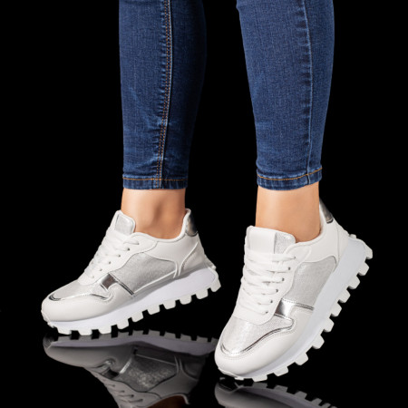 Plateste Jumatate!, Pantofi sport dama cu siret argintii MOD10128, modlet.ro