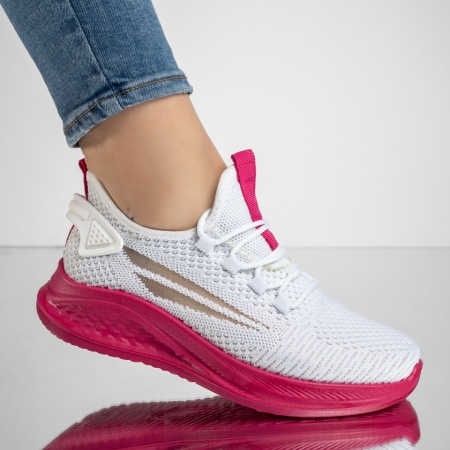 Pantofi sport dama cu siret din material textil alb cu roz MOD13183, 1, modlet.ro