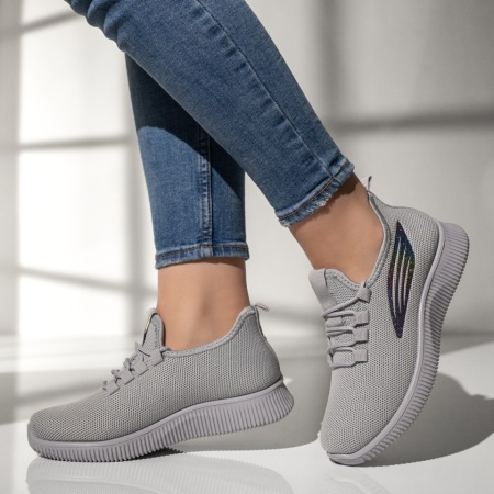 Adidasi dama, Pantofi sport dama cu siret gri MOD13186, modlet.ro