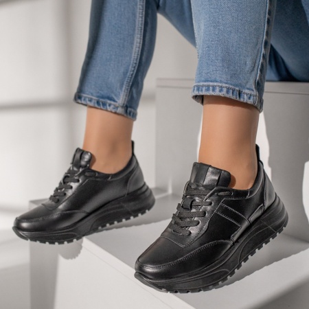 Pantofi sport dama cu siret negri din Piele naturala MOD12092, 3, modlet.ro