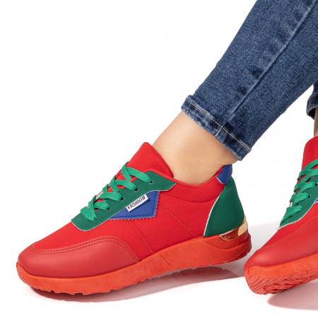 Pantofi sport dama cu siret rosii cu verde ZEF09721