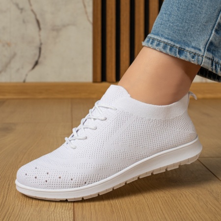 Adidasi dama, Pantofi sport dama cu siret si perforatii albi MOD13054, modlet.ro