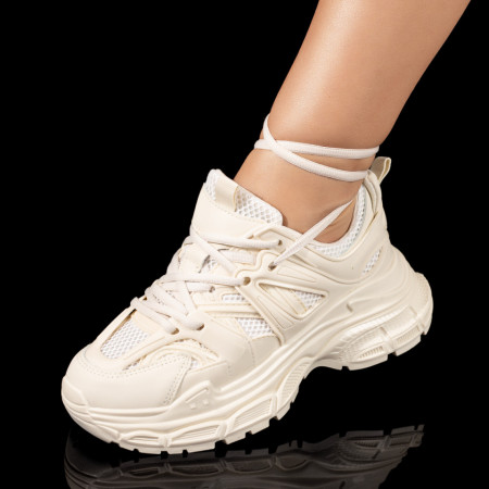 Adidasi dama, Pantofi sport dama cu siret si talpa groasa bej MOD09903, modlet.ro
