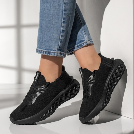 Adidasi dama, Pantofi sport dama cu siret si talpa groasa negri MOD13123, modlet.ro