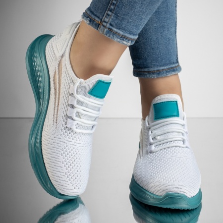 Pantofi sport dama cu talpa groasa albi cu albastru MOD13184, 3, modlet.ro