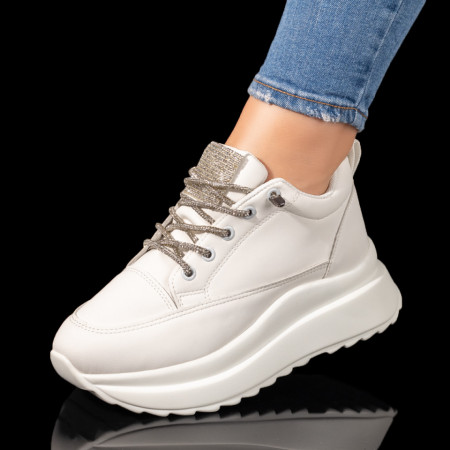 Adidasi dama, Pantofi sport dama cu talpa groasa albi MOD10065, modlet.ro