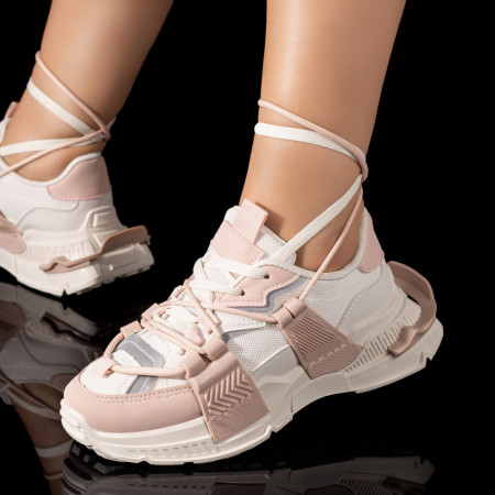 Adidasi dama, Pantofi sport dama cu talpa groasa bej cu roz MOD09410, modlet.ro