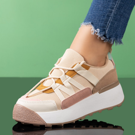 Adidasi dama, Pantofi sport dama cu talpa groasa bej MOD09195, modlet.ro
