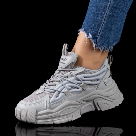 Adidasi dama, Pantofi sport dama cu talpa groasa gri cu albastru MOD09621, modlet.ro
