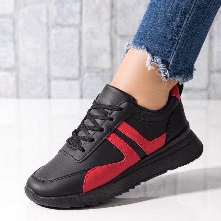 Adidasi dama, Pantofi sport dama cu talpa groasa negri cu rosu ZEF05871, zeforia.ro