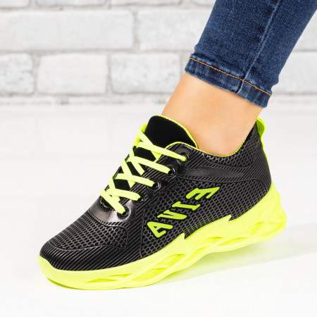 Plateste Jumatate!, Pantofi sport dama cu talpa groasa negri cu verde MOD10170, modlet.ro
