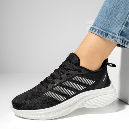 Adidasi dama, Pantofi sport dama cu talpa groasa negru cu alb MOD13046, modlet.ro