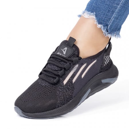 Pantofi sport dama cu talpa groasa negru cu gri MOD05116
