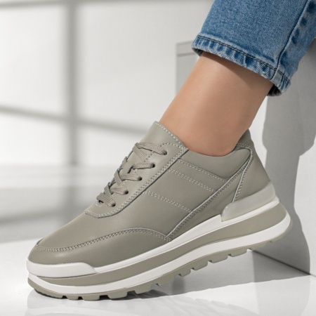 Adidasi dama, Pantofi sport dama cu talpa groasa verzi din Piele naturala MOD12975, modlet.ro