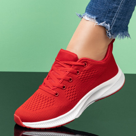 Adidasi dama, Pantofi sport dama din material textil rosii si talpa alba MOD01774, modlet.ro