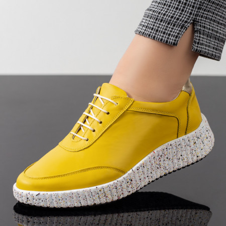 Plateste Jumatate!, Pantofi sport dama galbeni din Piele naturala MOD08455, modlet.ro