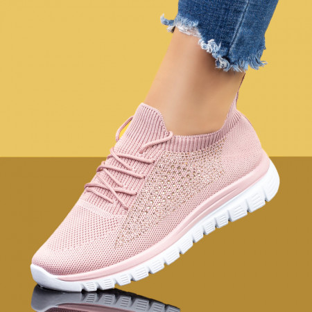Adidasi dama, Pantofi sport dama roz cu siret si insertie de pietre MOD07872, modlet.ro