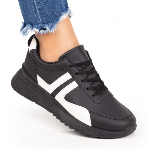 Pantofi sport negri cu alb si talpa groasa MOD05871