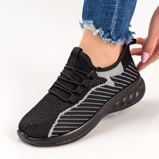 Pantofi sport negri cu gri dama din material textil MDL03775
