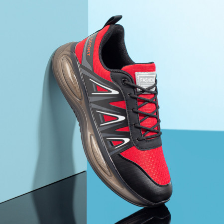 REDUCERI INCALTAMINTE, Pantofi sport negri cu rosu barbati MOD10018, modlet.ro