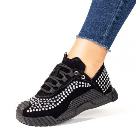 Plateste Jumatate!, Pantofi sport negri dama cu strasuri aplicate argintii MOD10069, modlet.ro