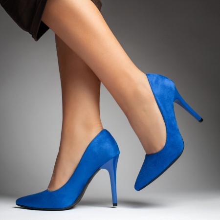 Pantofi Stiletto, Pantofi Stiletto dama albastru suede MOD13043, modlet.ro