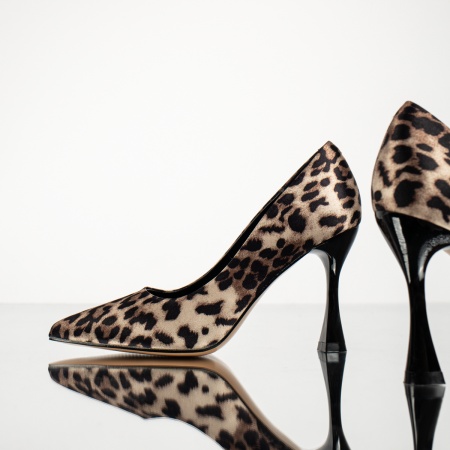 Pantofi Stiletto dama cu imprimeu bej din satin MOD13839, 3, modlet.ro