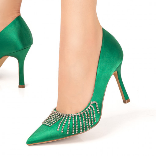 Pantofi dama, Pantofi Stiletto dama verzi cu aplicatii de pietre MOD07772, modlet.ro
