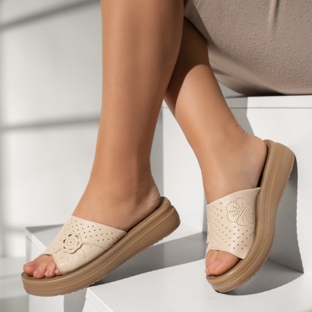 Papuci casual cu talpa groasa bej MOD14321, 2, modlet.ro