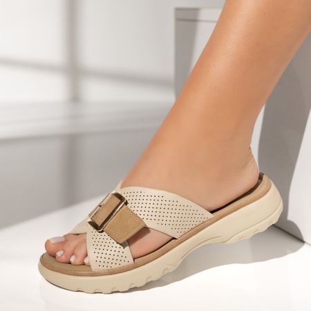 Papuci casual dama cu catarama bej EVA31, 2, modlet.ro