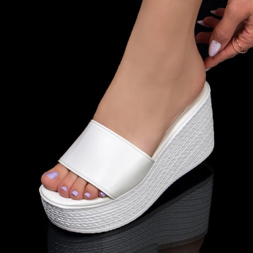 Papuci si slapi dama, Papuci casual dama cu platforma albi MOD04507, modlet.ro