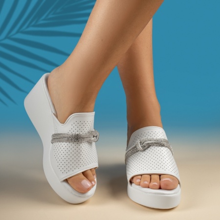 Papuci casual dama cu platforma albi ZOE9, 3, modlet.ro