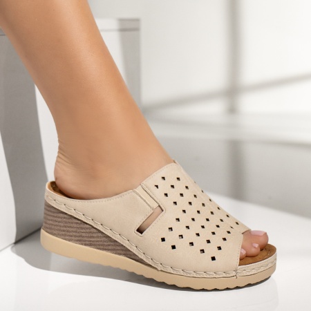 Papuci casual dama cu platforma si perforatii bej LIA25, 3, modlet.ro