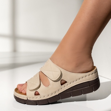 Papuci casual dama cu platforma si scai bej MOD14341, 2, modlet.ro