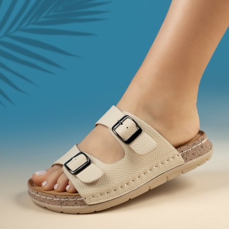 Papuci casual dama cu talpa groasa bej ZEF13591