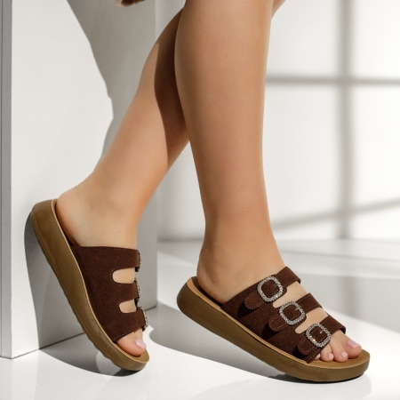 Papuci casual dama cu talpa joasa maro suede MIA11, 3, modlet.ro