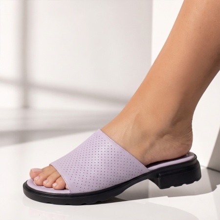Papuci casual dama cu toc mic mov din Piele naturala SARA6, 2, modlet.ro