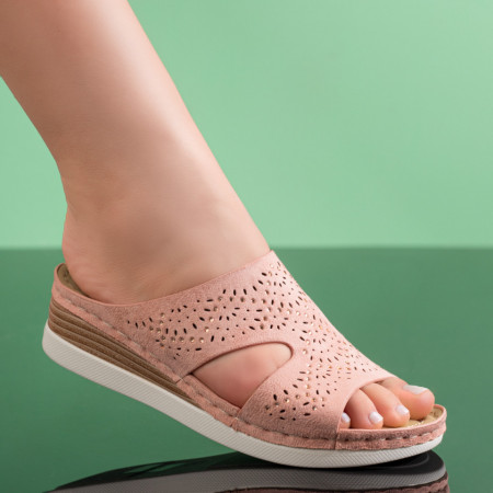 Papuci dama cu platforma roz suede MOD04017, 3, modlet.ro