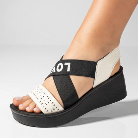 REDUCERI INCALTAMINTE, Sandale cu platforma dama alb cu negru MOD08510, modlet.ro